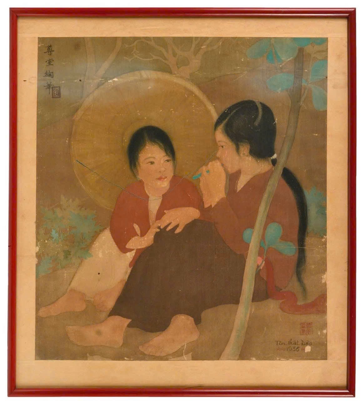 TÔN THẤT ĐÀO – TRANH LỤA HAI THIẾU NỮ 1936 VỌT LÊN 140.000€ TẠI OSENAT