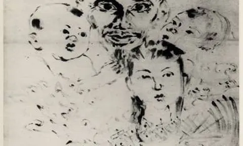 Bức tranh “Bác Hồ với ba cháu thiếu nhi Trung Nam Bắc” được vẽ bằng máu của họa sĩ Diệp Minh Châu.