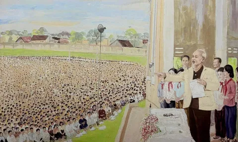 “Bác Hồ nói chuyện với nhân dân Hà Bắc” – Họa sĩ Văn Giáo