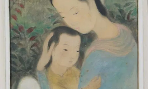 Vũ Cao Đàm (1908–2000) – “Maternity”, 1944 Mực và màu trên lụa, bồi giấy – ký tên góc phải dưới