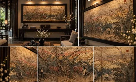SƠN MÀI XƯA “VAN KY NG” – NHỊP SỐNG LÀNG QUÊ VIỆT TRÊN KHỔ LỚN 80 × 180 CM