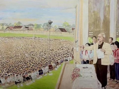 “Bác Hồ nói chuyện với nhân dân Hà Bắc” – Họa sĩ Văn Giáo