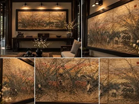 SƠN MÀI XƯA “VAN KY NG” – NHỊP SỐNG LÀNG QUÊ VIỆT TRÊN KHỔ LỚN 80 × 180 CM