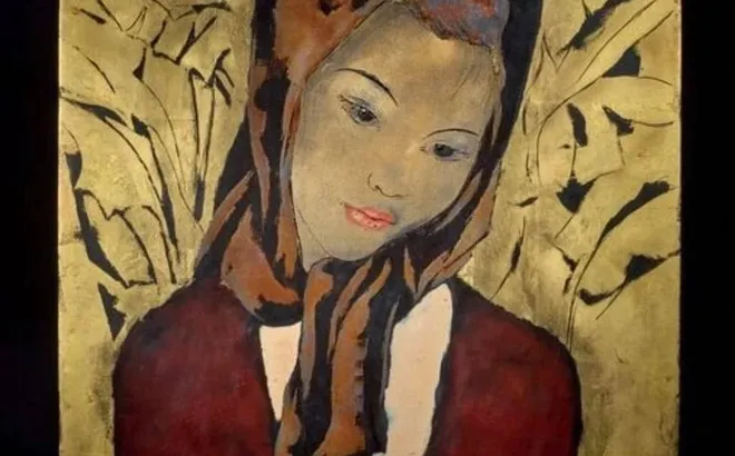 ALIX AYMÉ CHÂN DUNG THIẾU NỮ TRƯỚC PHÔNG NỀN CHUỐI VÀNG SƠN MÀI